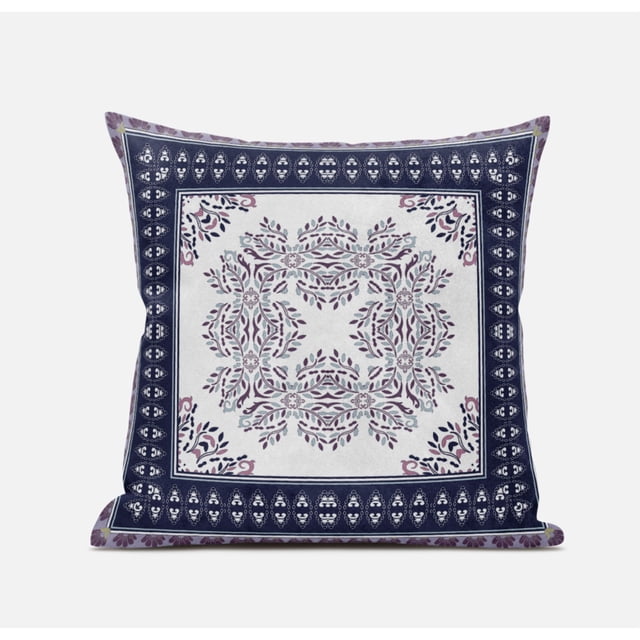 Amrita Sen Window Wreath Palace Suede Zippered Pillow with Insert in Cream Red Blue