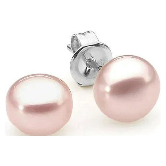 Bonjour Jewelers 18K White Gold 4mm Pink Pearl Round Stud Earrings Plated