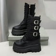 thumbnail image 4 of Bnwani Women Boots Footwear Fashion Toe High-Heel Thick High Casual Leather Retro Boot Black Size 5.5, 4 of 5