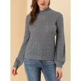 thumbnail image 3 of INSPIRE CHIC Women's Ruffled Mock Neck Long Sleeve Knit Pullover Sweater M Gray, 3 of 6