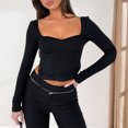 thumbnail image 2 of Top ajustado para mujer Color sólido cuello cuadrado Top básico liso traje de calle sencillo, 2 of 8