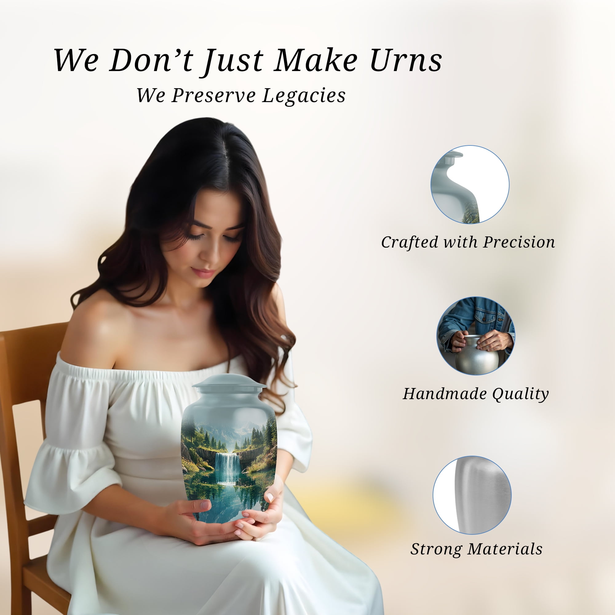 Waterfall Large Decorative Urns For Human Ashes Women, Cremation Urns For Adult Ashes, Blue Urn For Mom And Dad, Funeral Urn For Adults Male And Female, 10 Inch