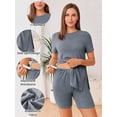 thumbnail image 3 of Weardear Maternity Outfits Set 2 Piece Matching Sets Ribbed Knit Side Split Short Sleeve Shirts and Biker Shorts Pregnancy Loungewear, 3 of 6