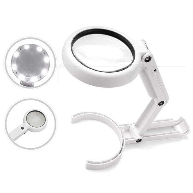 Lupa de mano, lupa de mesa con soporte plegable, para oficina, joyería, periódico, lectura, artesanía de reparación de relojes TUNC Sencillez