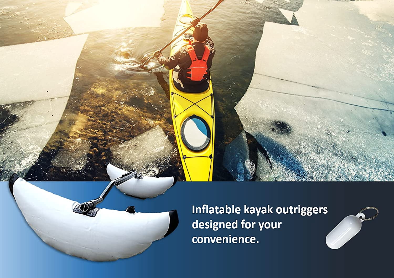 Pactrade Marine Kayak Canoe Outrigger Stabilizer System PVC Inflatable Float Buoy Buoyant Fishing Grey Gray Tube Sidekick Arm Kit Breath Kayaking Rod Adjustable Accessories Repair Patches Outdoor