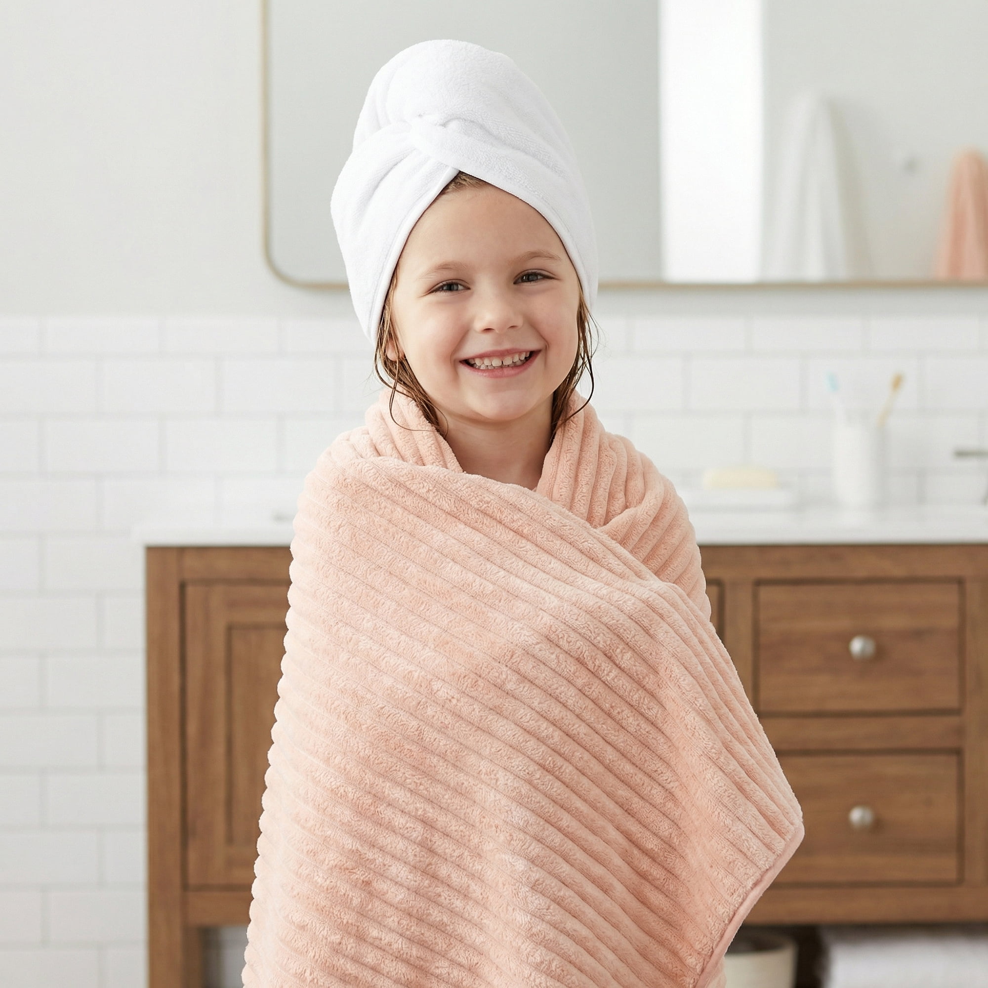 Unique Bargains Soft Absorbent Coral Fleece Towel 2 Pack Peach Pink/Sky Blue 55"x28"