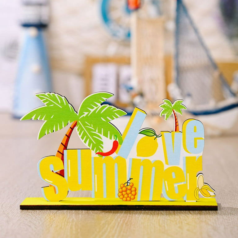 Wooden Rustic Summer Table Centerpieces Sign Decoration Ornament,Happy  Summer Plaque Sign Wooden Table Decorations Sign Art for Home Office Party