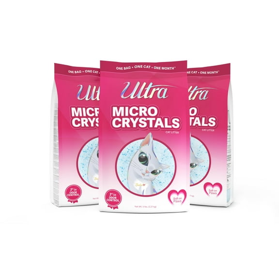 Ultra Micro Crystals Premium Cat Litter - 99.9% Dust Free, Soft on Paws, Fragrance Free - 15 Lbs. Total 3pk of 5 Lbs.