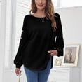 thumbnail image 2 of Camiseta de manga larga negra para mujer, cuello redondo, corte holgado, tejido suave y transpirable, talla XL, 2 of 8