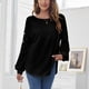 thumbnail image 2 of Camiseta de manga larga negra para mujer, cuello redondo, corte holgado, tejido suave y transpirable, talla XL, 2 of 8