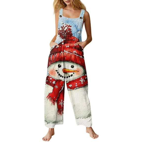 Women Christmas Outfit Stylish Women's Casual Christmas Print Jumpsuit Featuring Functional Side Pockets for Everyday Comfort and Festive Seasonal Wear Red 4XL