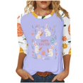 thumbnail image 3 of lcziwo Camisas Para Hombres Womens Easter Shirts Fashion 3D Bunny Rabbit Print Tshirts Loose Casual Round Neck 3/4 Sleeve Tops 2025 T-Shirt Vacation Outfits Purple L, 3 of 6