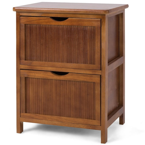 Costway 2 Drawers Nightstand Contemporary Vintage Bedside Table Solid Wood End Table Walmart Com Walmart Com
