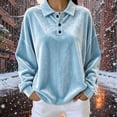 thumbnail image 2 of Women Winter Warm Velvet Tops Casual Fashion Polo Neck Long Sleeve Soft Oversized Blouses Light Blue S-2XL, 2 of 6