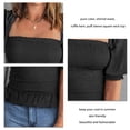 thumbnail image 4 of Top De Verano, Fruncido, Transpirable, Dobladillo Con Volantes, Manga Farol De Color Puro, Cuello Cuadrado, Blusas De Mujer Para Uso Diario EOTVIA Negro L, 4 of 5
