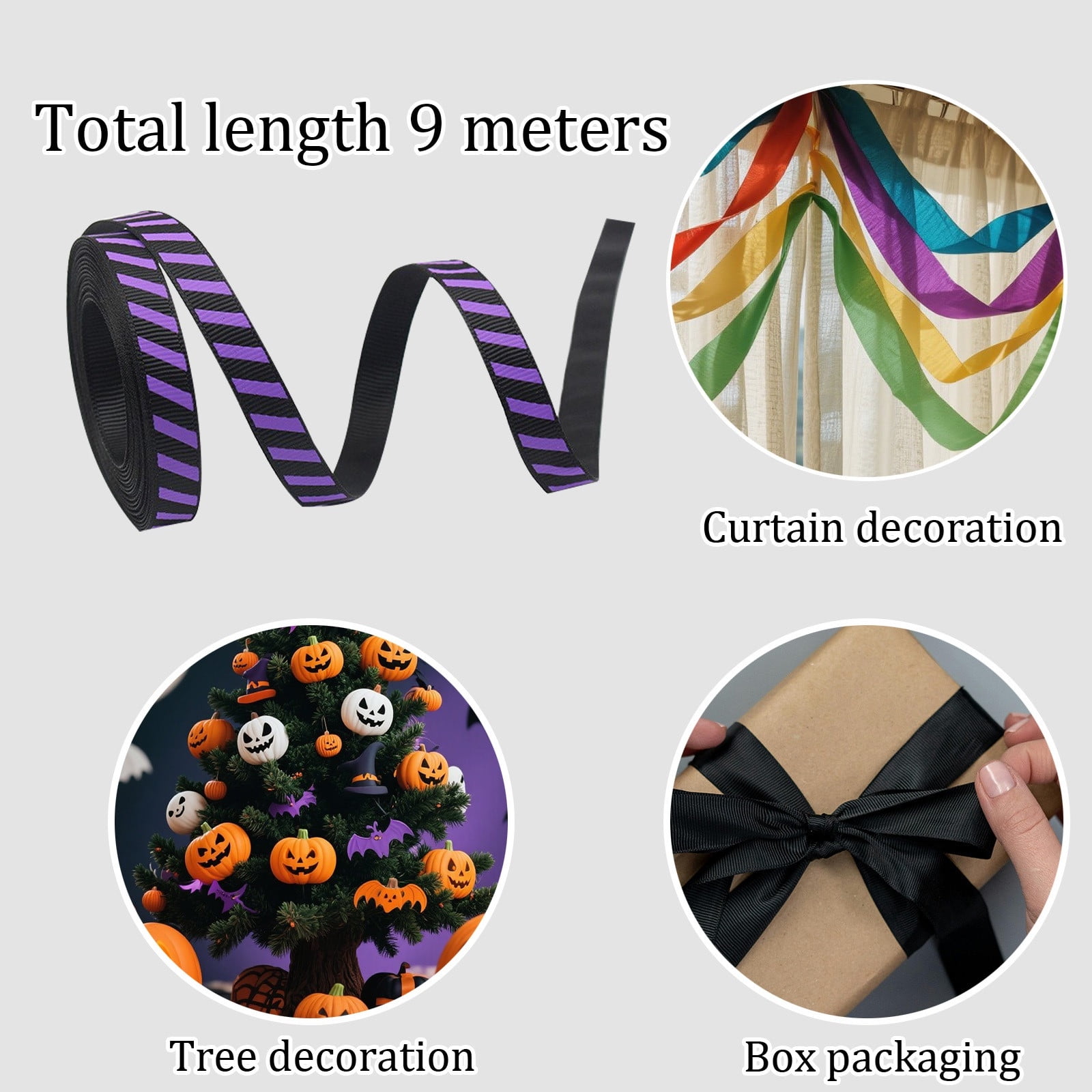 Halloween Wired Edge Ribbon - Bat, Spider Web & Skull Printed Grosgrain Ribbon for Wreaths, Gift Wrapping & Party Decorations - 10 Yard DIY Craft Ribbon