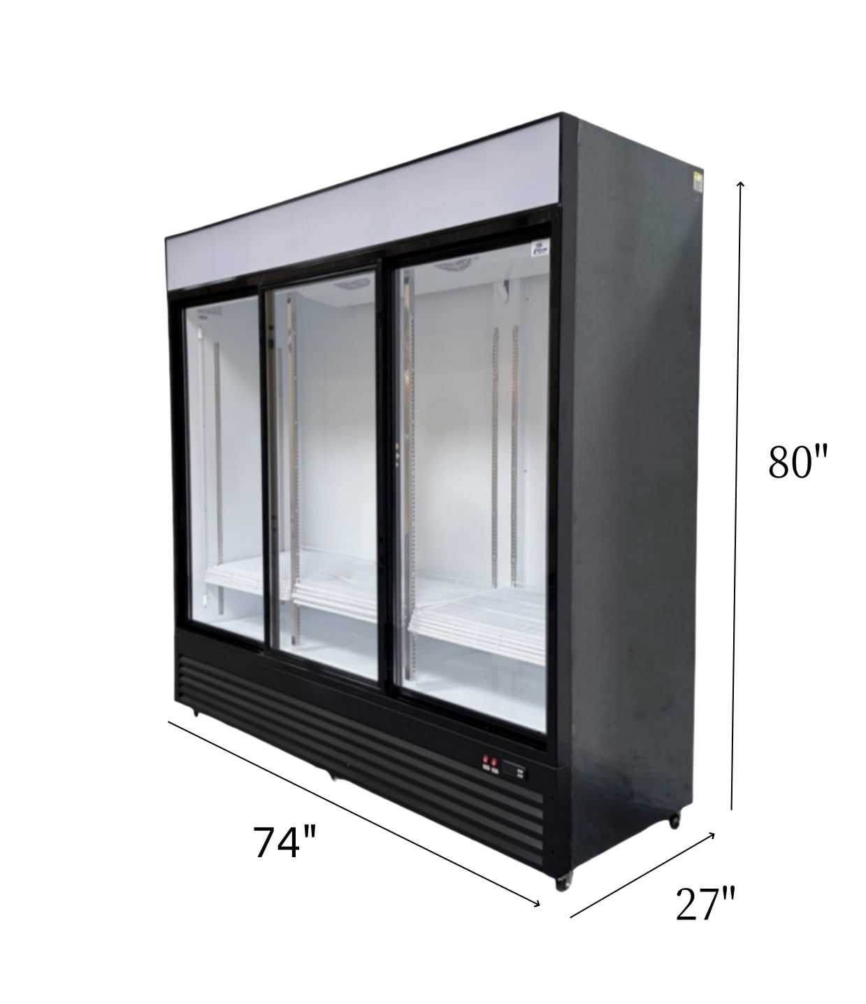 Cooler Depot 74 in. W 55.7 cu. ft. Commercial Refrigerator Reach In Merchandiser Cooler with Three Sliding Glass Doors in Black Frame Cooler Depot