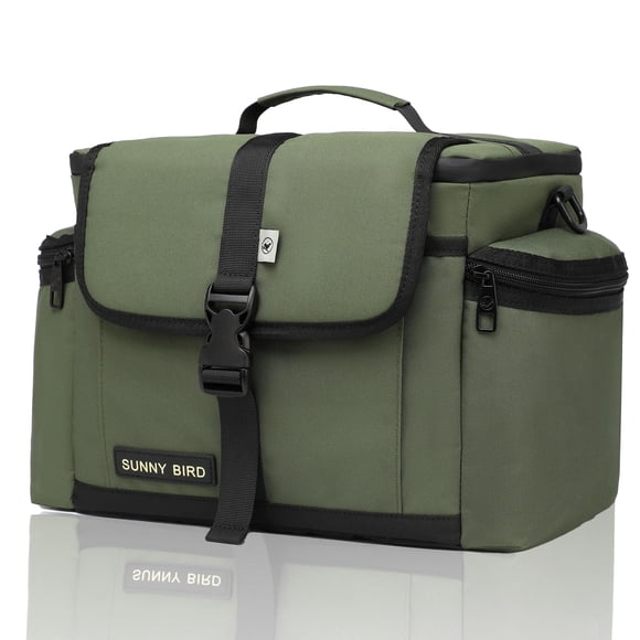 SUNNY BIRD 15L Insulated Lunch Bag with Foldable and Leakproof Design, Thermally Insulated, Shoulder Strap for Women, Men (Khaki Green)