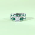 thumbnail image 5 of Couple Rings White Gold Plated 925 Sterling Silver Ring Green Square 1.5CT CZ Women Wedding Ring Sets Men Titanium Steel Ring, 5 of 7