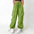 thumbnail image 2 of Hudaneo Girls Cargo Pants High Waisted Baggy Streetwear Pants with Pockets Wide Leg Streetwear Kids Pants, Green 4-5 Years, 2 of 7