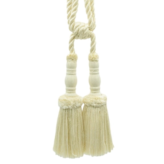 DECOPRO Vintage Curtain & Drapery Tassel Tieback with Chenille Accent, Tassel Length 8" (20cm), Spread 29" (73.5cm) # TBC82, Cream Ivory #A2 (Ivory / Cream) Sold Individually