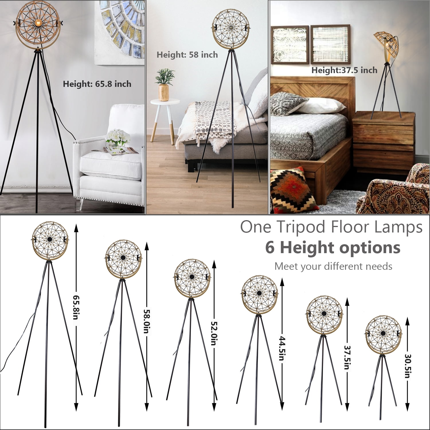 Chic Tripod Floor Lamp,Handcraft Rattan Decorative Lamp Shade Standing Lamp Light