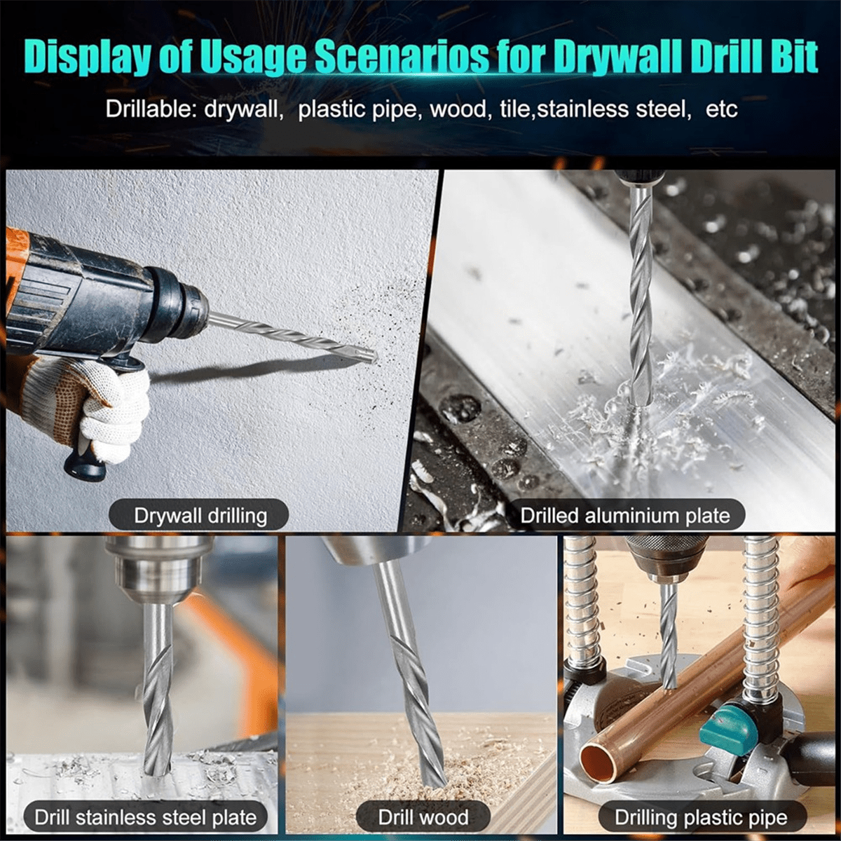 50 Pieces Drywall Drill Bits, 1/8 Inch, for Wood and Plastic, Drywall Pilot Point Cutting Drill Bits for Spiral Saws