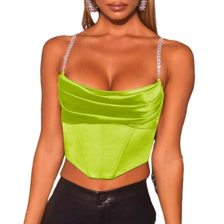 

PERZOE Vest Adjustable Chain Straps Draped Collar Back Zipper Corset Top Sexy Sling Navel Exposed Ladies Camisole Female Clothing