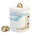 thumbnail image 1 of Seagulls Piggy Bank, Scrapbook Style Cut and Pasted Nautical Sketches of Seagull Clouds Nautical, Ceramic Coin Bank Money Box for Cash Saving, 3.6" X 3.2", Brown Cream Blue, by Ambesonne, 1 of 4