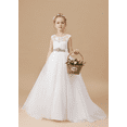 thumbnail image 5 of Flower Girl Dresses for Wedding Floor Length First Communion Dress Applique Girls Pageant Ball Gown (Ivory 2 -3Years）, 5 of 9