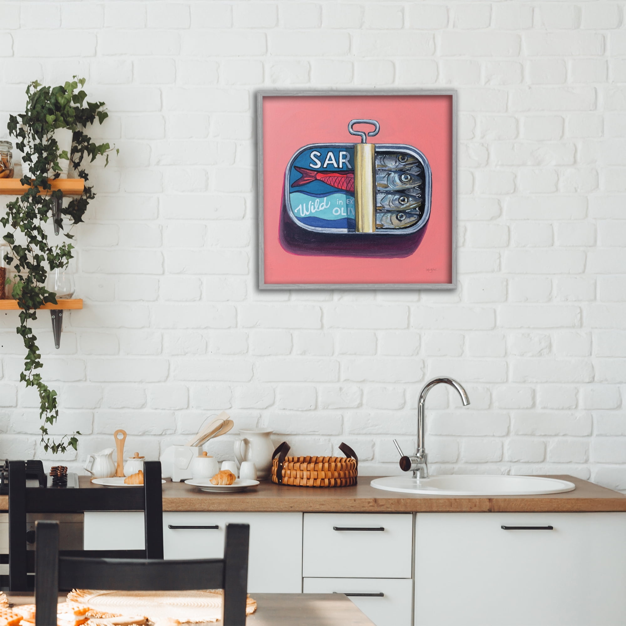 Stupell Industries Wild Sardines on Pink Gray Framed Giclee Art, design by Kate Jarvik Birch