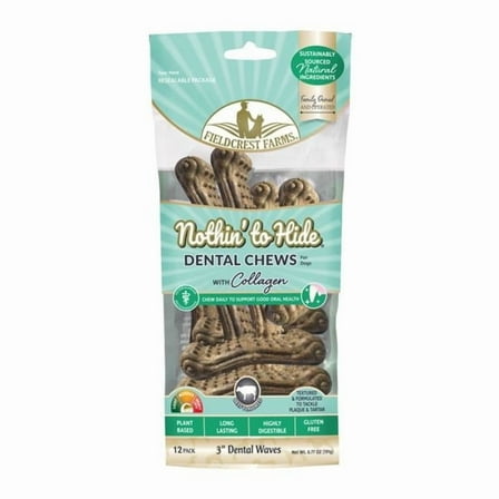 Fieldcrest Farms  3 in. Nothin to Hide Dental Wave Collagen Dog Chew - Beef - Pack of 12