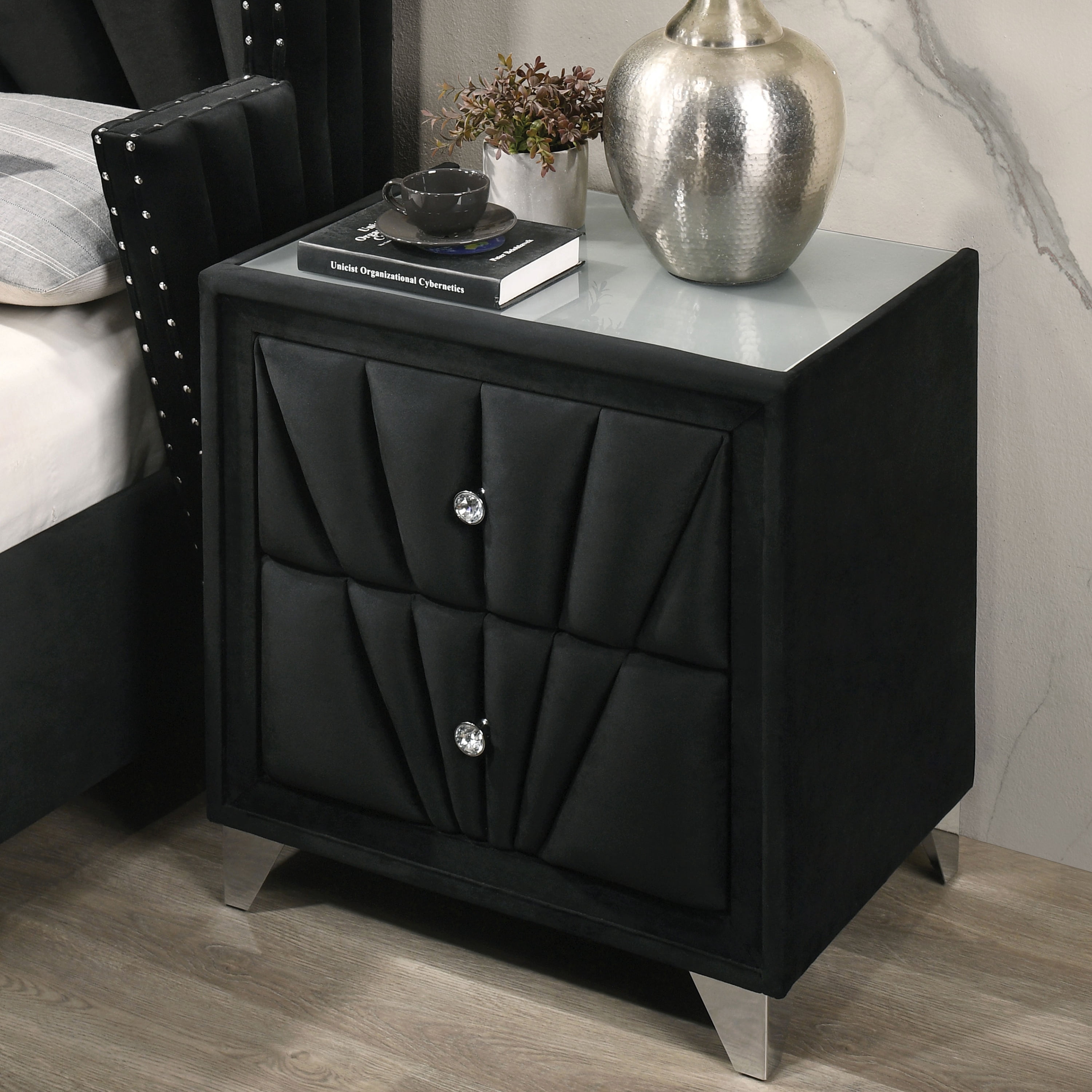 Furniture of America Noir 2-Drawer Fabric Upholstered Black Nightstand