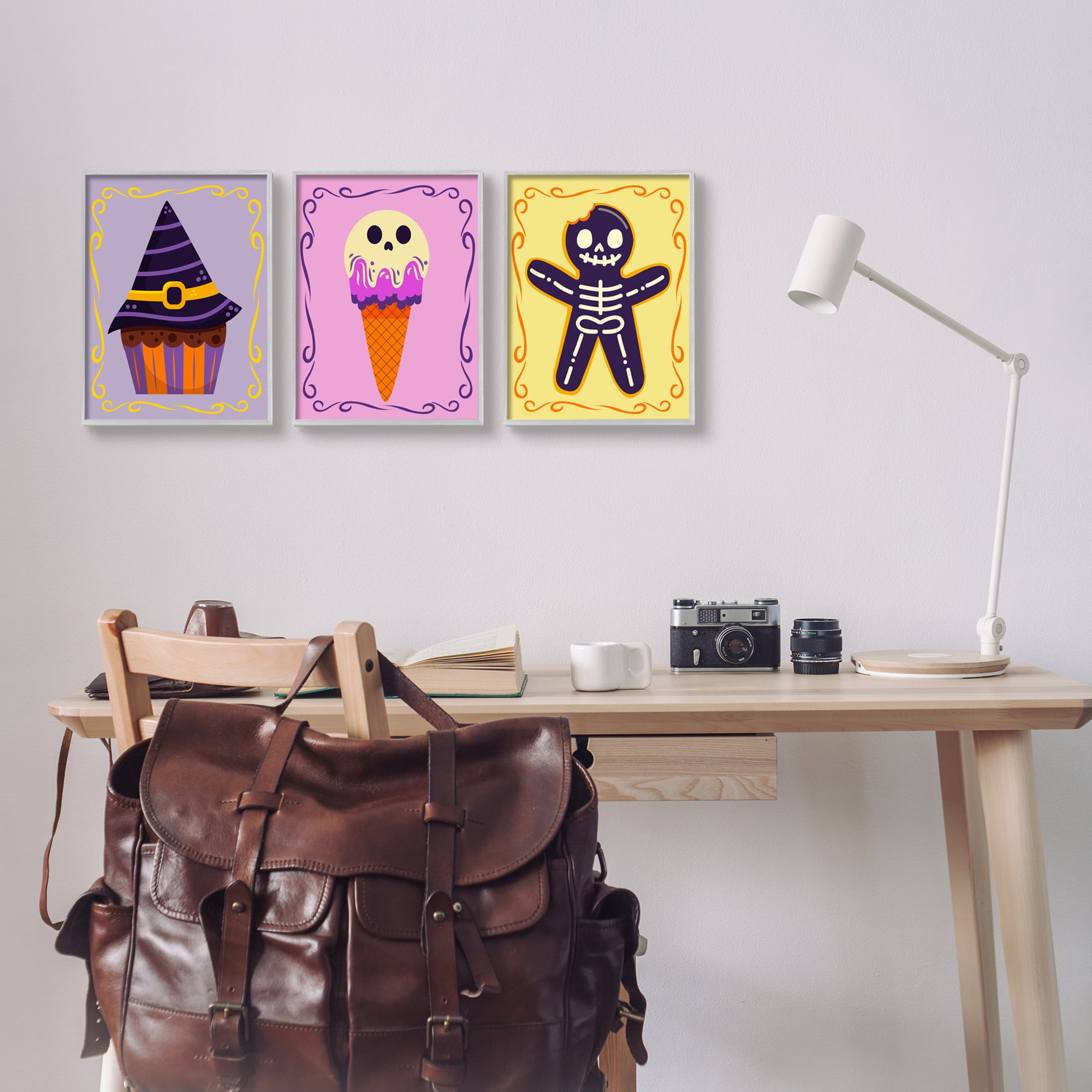 Stupell Industries Varied Halloween Desserts Holiday Painting Gray Framed Art Print Wall Art, 11 x 14, Set of 3