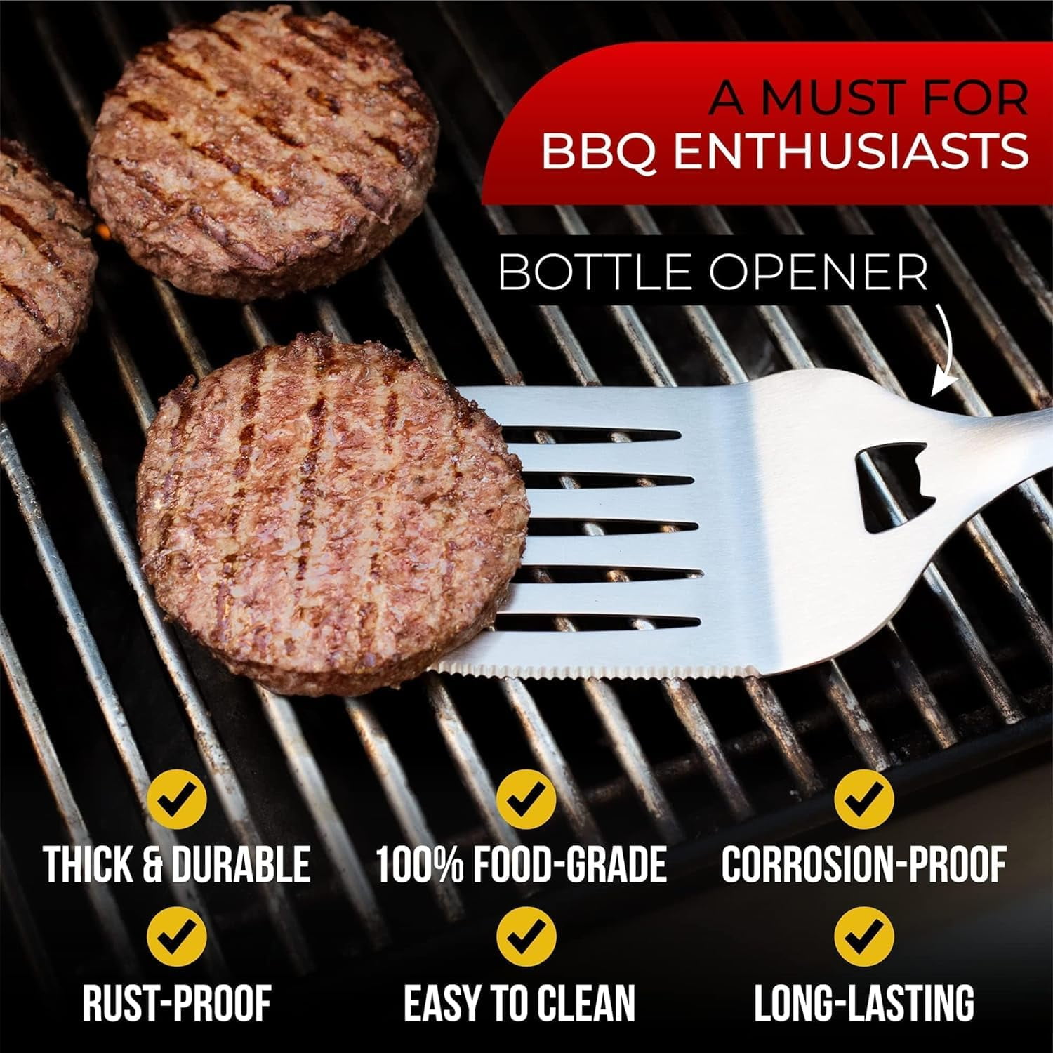 BBQ Tools Grill Tools Set with Grill Tongs, Spatula, Forks, Brush - Stainless Steel Grill Kit Grilling Utensils Set - Perfect BBQ Grill Accessories for Outdoor - Gifts for Dad - 4 PCS