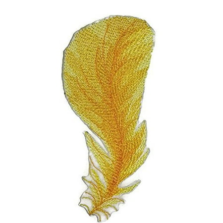 Fancy Yellow Bird Feather Embroidered Iron on/Sew patch [ 5.5