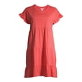 thumbnail image 3 of Time and Tru Women's Flutter Sleeve Knee Length Tiered Dress, 3 of 5