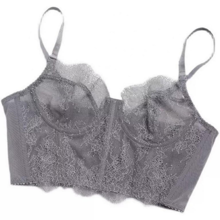 Unlined Floral Lace Bra in Grey