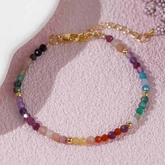 2 pc Faceted Round Natural Amethyst & Aquamarine & Apatite & Citrine & Carnelian Beaded Bracelets Rainbow Color Gems Bracelets for Women