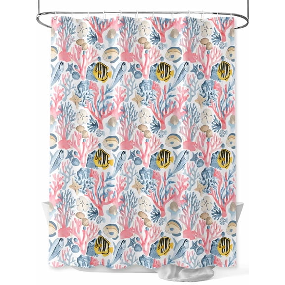 Boanket Polyester Fabric Pink Blue Coral Shower Curtain, Coastal Summer Beach Fish Ocean Waterproof Bathtub Curtain Bathroom Decor Set with Hooks 48 x 72 Inches,