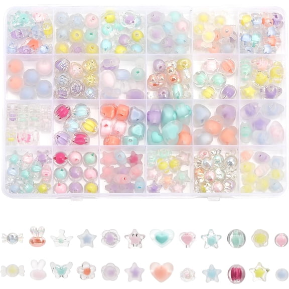 24 Style Transparent Acrylic Beads Bead in Bead AB Color Mixed Shapes 9~14x11~17x6~12mm Hole: 2~2.5mm 193pcs/box