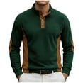 thumbnail image 1 of Tops de Verano de Manga Larga para Hombres Cuello de Pie Color Bloque Botón Abajo Camisa, Tops de Manga Larga Patchwork Blusa Casual con Ajuste Relajado, Chaqueta de Moda Ligera, 1 of 9