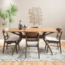 Noble House Harper Mid-Century Modern 5 Piece Dining Set, Light Beige and Walnut