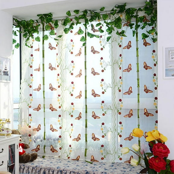 Bouanq Sheer Curtains Roman Curtain Blackout Curtains for Living Room Embroidered Vine Balloon Curtains for Girls Kids Room 39.37*31.5 inch
