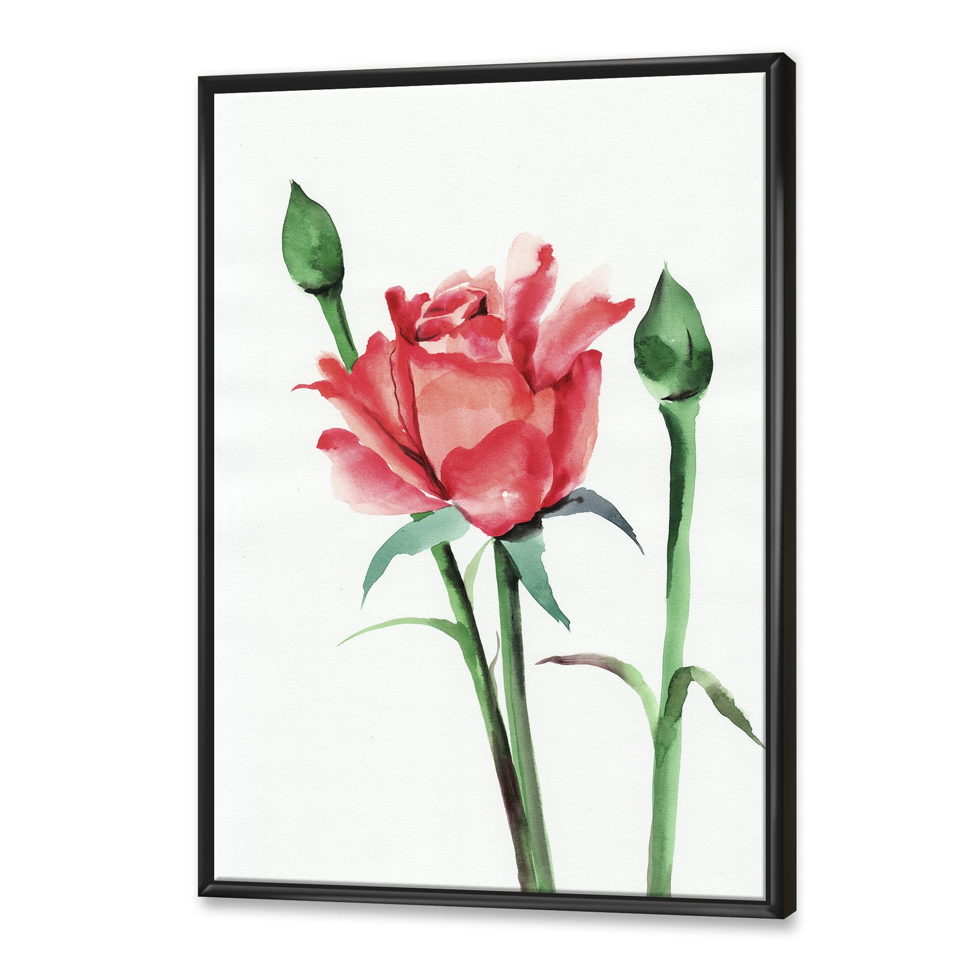 Designart 'Buds With Red Rose' Traditional Framed Canvas Wall Art Print