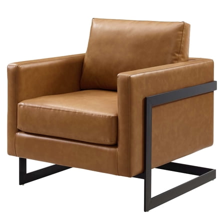 Accent Chair, Faux Vegan Leather, Black Tan, Modern Contemporary Urban Design, Living Lounge Room Hotel Lobby Hospitality