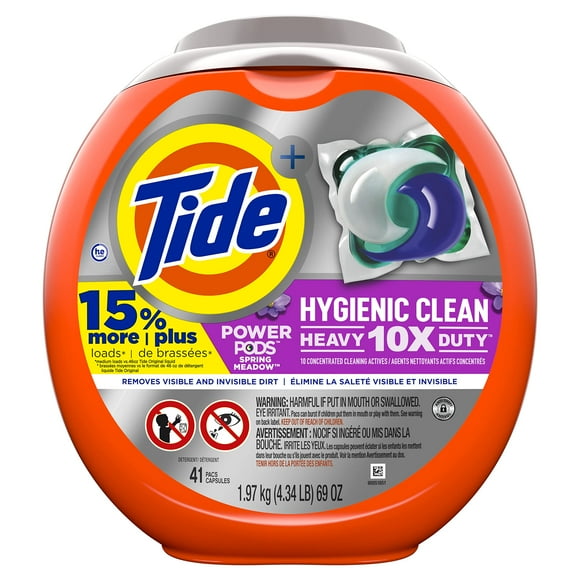 Tide Hygienic Clean Heavy 10X Duty Power Pods Laundry Detergent Soap Pods Spring Meadow 41 Count For Visible And Invisible Dirt