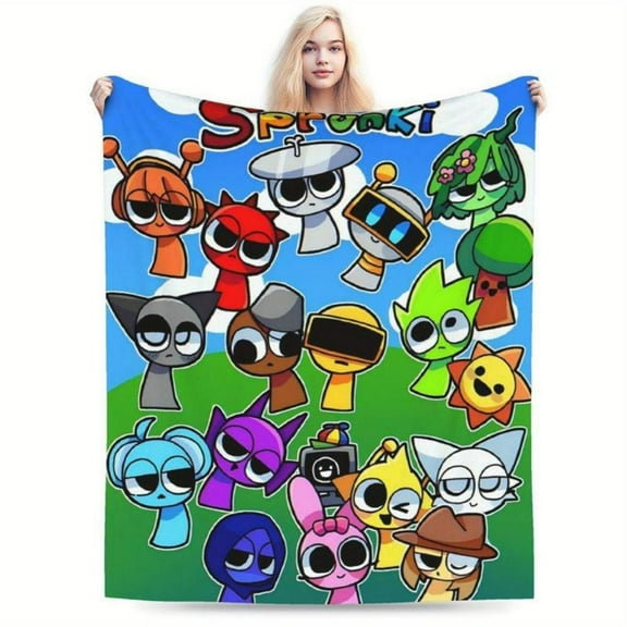 [60x50inch] Soft Funny Throw Blanket Ultra Sprunki Ultra- Flannel Cozy,Colorful Cartoon Design For Living Room,Office,Sofa Decor All-Season Travel Blanket Ideal Multi-Purpose Gift For Home Decor