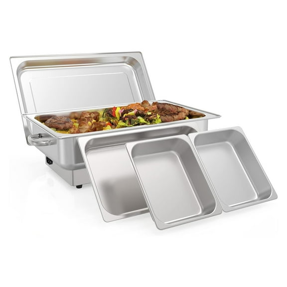 9QT Electric Chafing Dish Buffet Set - Stainless Steel Food Servers & Warmers with 1 Full & 2 Half-Size Pans, Temperature Control for Catering & Parties