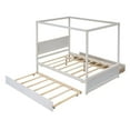 thumbnail image 5 of Full Size Canopy Bed with Trundle Bed and 2 Drawers, Wood Full Platform Bed with Headboard, Footboard and Slat Support, Modern 4 Poster Panel Bed, No Box Spring Needed, Brushed White, 5 of 7